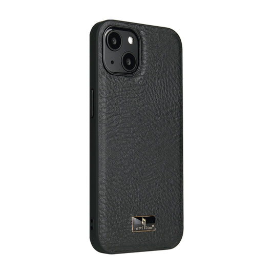 For iPhone 13 Fierre Shann Leather Texture Phone Back Cover Case(Cowhide Black) - iPhone 13 Cases by FIERRE SHANN | Online Shopping UK | buy2fix