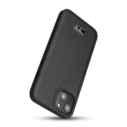 For iPhone 13 Fierre Shann Leather Texture Phone Back Cover Case(Cowhide Black) - iPhone 13 Cases by FIERRE SHANN | Online Shopping UK | buy2fix