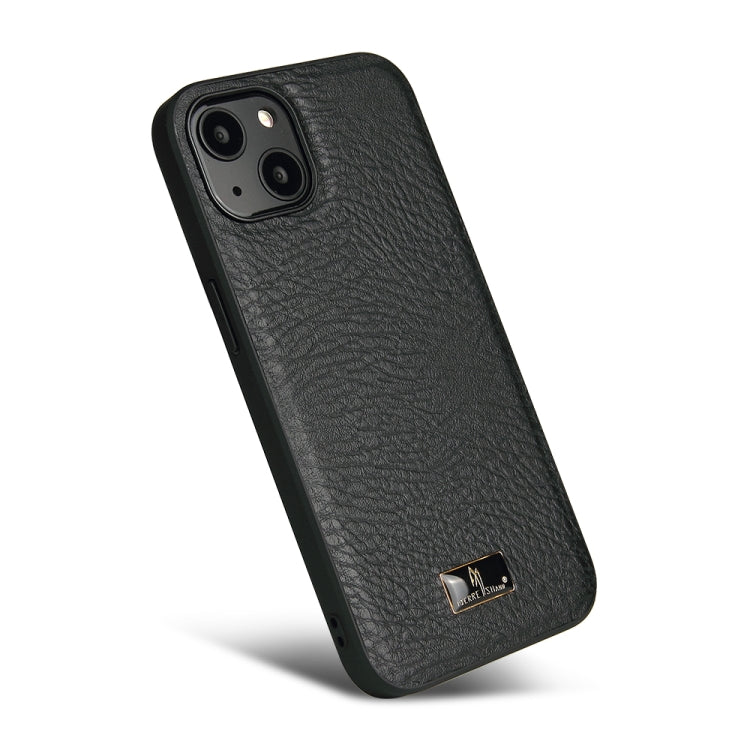 For iPhone 13 Fierre Shann Leather Texture Phone Back Cover Case(Cowhide Black) - iPhone 13 Cases by FIERRE SHANN | Online Shopping UK | buy2fix