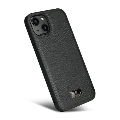 For iPhone 13 Fierre Shann Leather Texture Phone Back Cover Case(Cowhide Black) - iPhone 13 Cases by FIERRE SHANN | Online Shopping UK | buy2fix