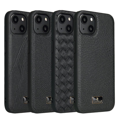 For iPhone 13 Fierre Shann Leather Texture Phone Back Cover Case(Cowhide Black) - iPhone 13 Cases by FIERRE SHANN | Online Shopping UK | buy2fix