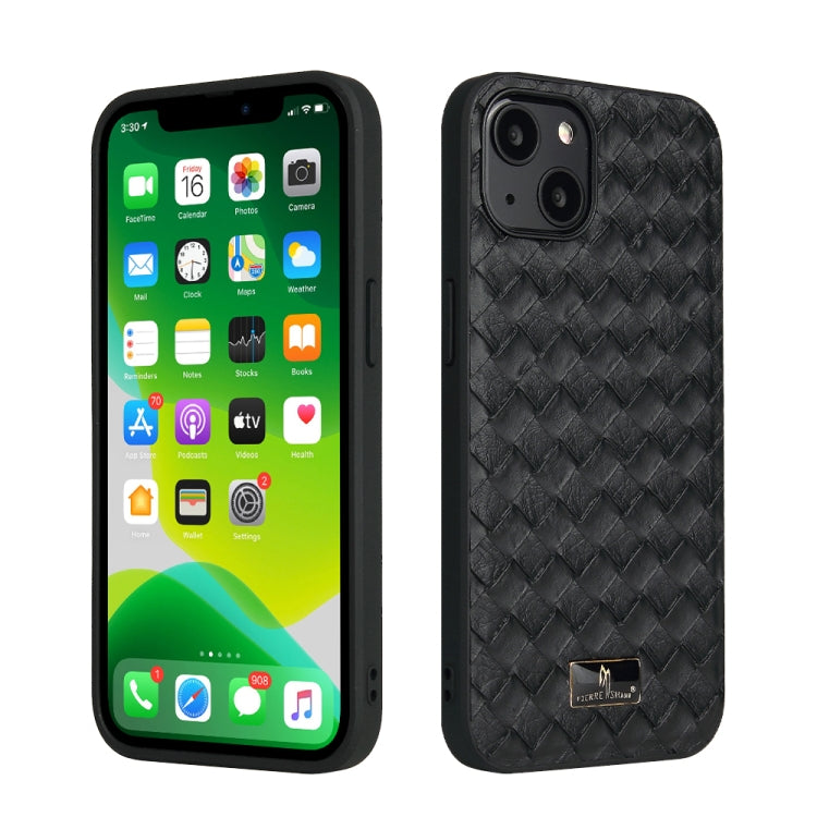 For iPhone 13 mini Fierre Shann Leather Texture Phone Back Cover Case (Woven Black) - iPhone 13 mini Cases by FIERRE SHANN | Online Shopping UK | buy2fix