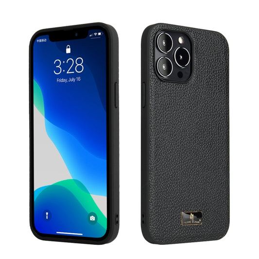 For iPhone 13 Pro Fierre Shann Leather Texture Phone Back Cover Case (Lychee Black) - iPhone 13 Pro Cases by FIERRE SHANN | Online Shopping UK | buy2fix