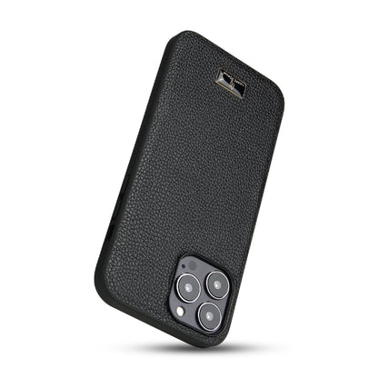 For iPhone 13 Pro Fierre Shann Leather Texture Phone Back Cover Case (Lychee Black) - iPhone 13 Pro Cases by FIERRE SHANN | Online Shopping UK | buy2fix