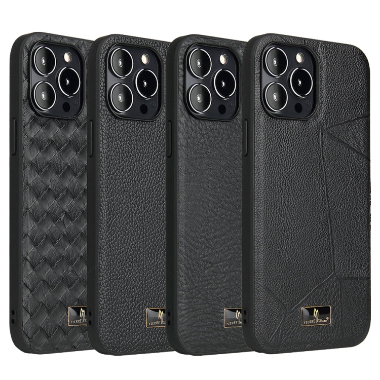 For iPhone 13 Pro Fierre Shann Leather Texture Phone Back Cover Case (Lychee Black) - iPhone 13 Pro Cases by FIERRE SHANN | Online Shopping UK | buy2fix