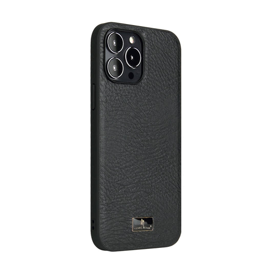 For iPhone 13 Pro Max Fierre Shann Leather Texture Phone Back Cover Case (Cowhide Black) - iPhone 13 Pro Max Cases by FIERRE SHANN | Online Shopping UK | buy2fix