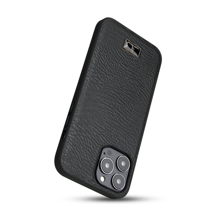 For iPhone 13 Pro Max Fierre Shann Leather Texture Phone Back Cover Case (Cowhide Black) - iPhone 13 Pro Max Cases by FIERRE SHANN | Online Shopping UK | buy2fix