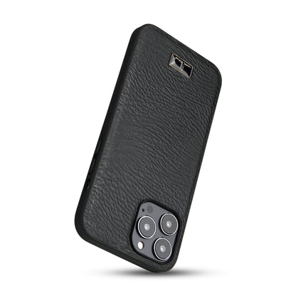 For iPhone 13 Pro Max Fierre Shann Leather Texture Phone Back Cover Case (Cowhide Black) - iPhone 13 Pro Max Cases by FIERRE SHANN | Online Shopping UK | buy2fix