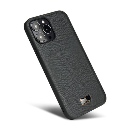 For iPhone 13 Pro Max Fierre Shann Leather Texture Phone Back Cover Case (Cowhide Black) - iPhone 13 Pro Max Cases by FIERRE SHANN | Online Shopping UK | buy2fix