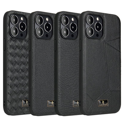 For iPhone 13 Pro Max Fierre Shann Leather Texture Phone Back Cover Case (Cowhide Black) - iPhone 13 Pro Max Cases by FIERRE SHANN | Online Shopping UK | buy2fix