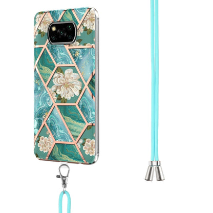For Xiaomi Poco X3 NFC Electroplating Splicing Marble Flower Pattern TPU Shockproof Case with Lanyard(Blue Flower) - Xiaomi Cases by buy2fix | Online Shopping UK | buy2fix