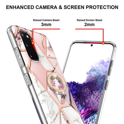 For Samsung Galaxy S20 Electroplating Splicing Marble Flower Pattern TPU Shockproof Case with Rhinestone Ring Holder(Pink Flower) by buy2fix