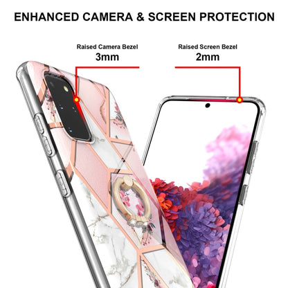 For Samsung Galaxy S20+ Electroplating Splicing Marble Flower Pattern TPU Shockproof Case with Rhinestone Ring Holder(Pink Flower) by buy2fix