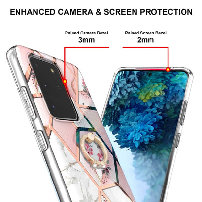 For Samsung Galaxy S20 Ultra Electroplating Splicing Marble Flower Pattern TPU Shockproof Case with Rhinestone Ring Holder(Pink Flower) by buy2fix