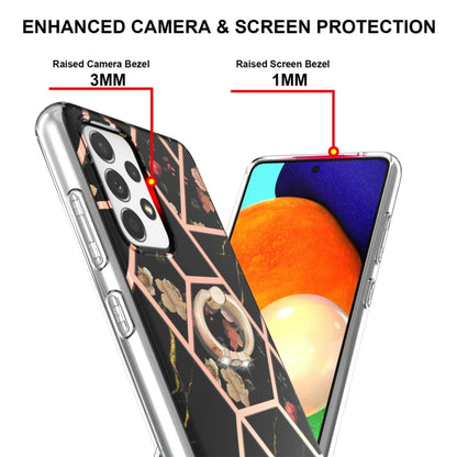 For Samsung Galaxy A52 5G / 4G Electroplating Splicing Marble Flower Pattern TPU Shockproof Case with Rhinestone Ring Holder(Black Flower) by buy2fix