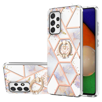 For Samsung Galaxy A52 5G / 4G Electroplating Splicing Marble Flower Pattern TPU Shockproof Case with Rhinestone Ring Holder(Imperial Crown) by buy2fix