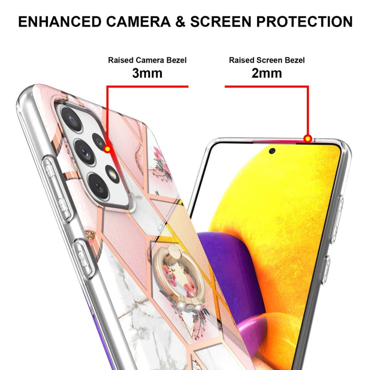 For Samsung Galaxy A72 5G / 4G Electroplating Splicing Marble Flower Pattern TPU Shockproof Case with Rhinestone Ring Holder(Pink Flower) by buy2fix
