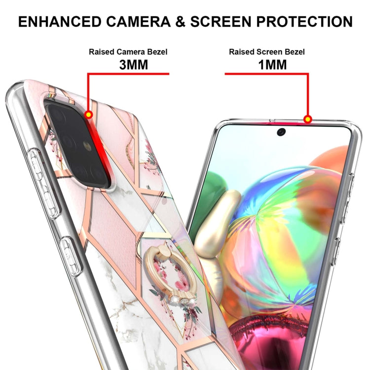 For Samsung Galaxy A71 4G Electroplating Splicing Marble Flower Pattern TPU Shockproof Case with Rhinestone Ring Holder(Pink Flower) by buy2fix