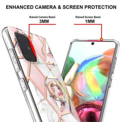 For Samsung Galaxy A71 4G Electroplating Splicing Marble Flower Pattern TPU Shockproof Case with Rhinestone Ring Holder(Pink Flower) by buy2fix