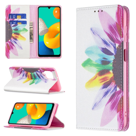 For Samsung Galaxy M32 Colored Drawing Pattern Invisible Magnetic Horizontal Flip PU Leather Case with Holder & Card Slots & Wallet(Sun Flower) by buy2fix