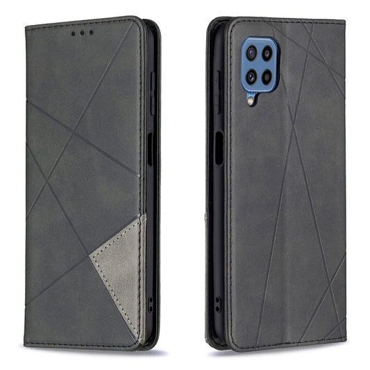 For Samsung Galaxy M32 Rhombus Texture Horizontal Flip Magnetic Leather Case with Holder & Card Slots(Black) by buy2fix