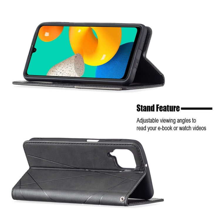 For Samsung Galaxy M32 Rhombus Texture Horizontal Flip Magnetic Leather Case with Holder & Card Slots(Black) by buy2fix