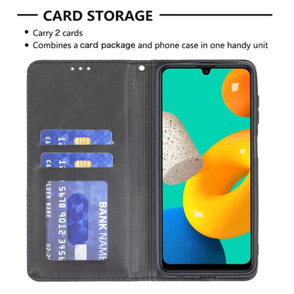 For Samsung Galaxy M32 Rhombus Texture Horizontal Flip Magnetic Leather Case with Holder & Card Slots(Black) by buy2fix