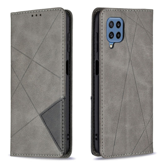 For Samsung Galaxy M32 Rhombus Texture Horizontal Flip Magnetic Leather Case with Holder & Card Slots(Grey) by buy2fix