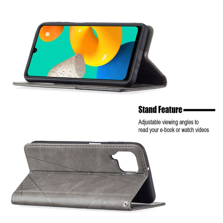 For Samsung Galaxy M32 Rhombus Texture Horizontal Flip Magnetic Leather Case with Holder & Card Slots(Grey) by buy2fix