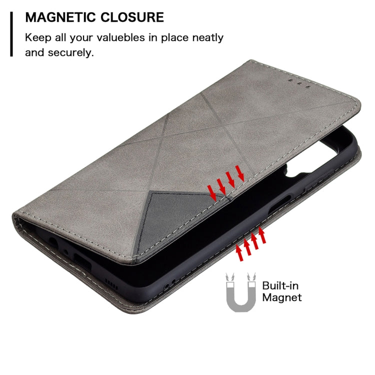 For Samsung Galaxy M32 Rhombus Texture Horizontal Flip Magnetic Leather Case with Holder & Card Slots(Grey) by buy2fix