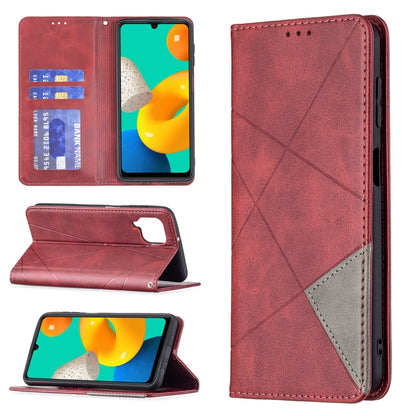 For Samsung Galaxy M32 Rhombus Texture Horizontal Flip Magnetic Leather Case with Holder & Card Slots(Red) by buy2fix