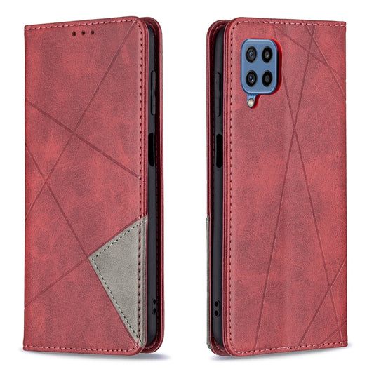 For Samsung Galaxy M32 Rhombus Texture Horizontal Flip Magnetic Leather Case with Holder & Card Slots(Red) by buy2fix