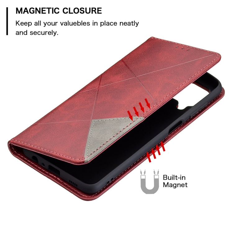 For Samsung Galaxy M32 Rhombus Texture Horizontal Flip Magnetic Leather Case with Holder & Card Slots(Red) by buy2fix