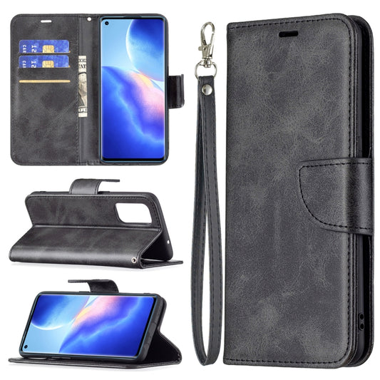 For OPPO Reno5 5G Retro Lambskin Texture Pure Color Horizontal Flip PU Leather Case with Holder & Card Slots & Wallet & Lanyard(Black) by buy2fix