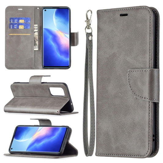 For OPPO Reno5 5G Retro Lambskin Texture Pure Color Horizontal Flip PU Leather Case with Holder & Card Slots & Wallet & Lanyard(Grey) by buy2fix