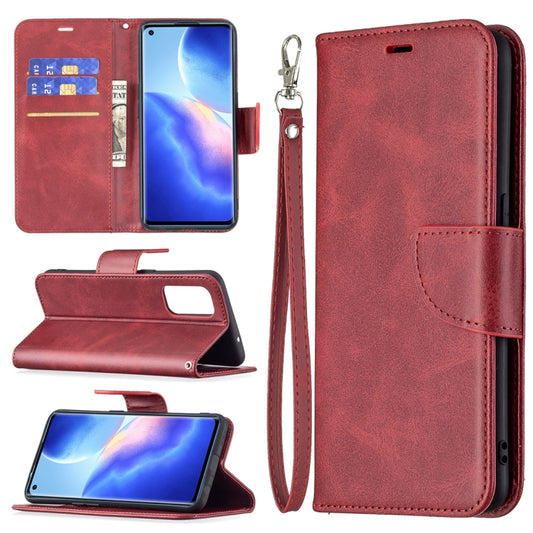 For OPPO Reno5 5G Retro Lambskin Texture Pure Color Horizontal Flip PU Leather Case with Holder & Card Slots & Wallet & Lanyard(Red) by buy2fix