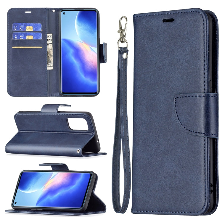 For OPPO Reno5 5G Retro Lambskin Texture Pure Color Horizontal Flip PU Leather Case with Holder & Card Slots & Wallet & Lanyard(Blue) by buy2fix