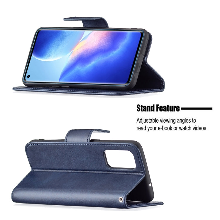 For OPPO Reno5 5G Retro Lambskin Texture Pure Color Horizontal Flip PU Leather Case with Holder & Card Slots & Wallet & Lanyard(Blue) by buy2fix