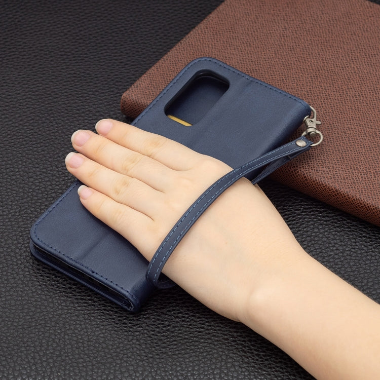 For OPPO Reno5 5G Retro Lambskin Texture Pure Color Horizontal Flip PU Leather Case with Holder & Card Slots & Wallet & Lanyard(Blue) by buy2fix