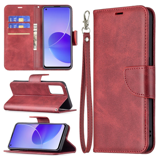 For OPPO Reno6 5G Retro Lambskin Texture Pure Color Horizontal Flip PU Leather Case with Holder & Card Slots & Wallet & Lanyard(Red) by buy2fix