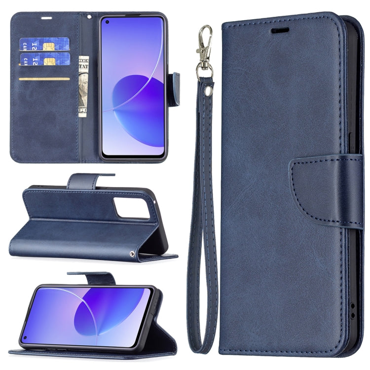For OPPO Reno6 5G Retro Lambskin Texture Pure Color Horizontal Flip PU Leather Case with Holder & Card Slots & Wallet & Lanyard(Blue) by buy2fix