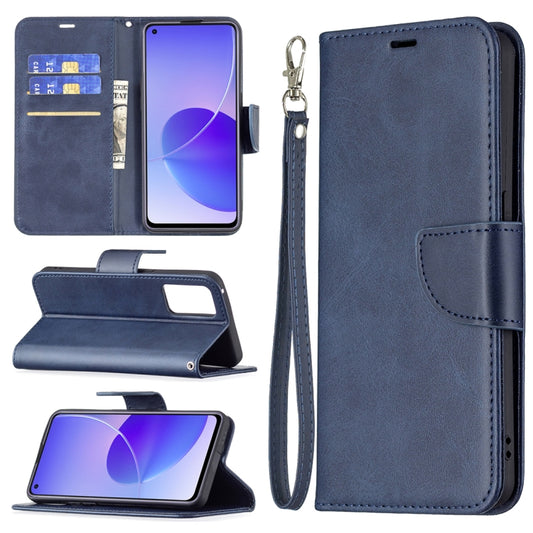 For OPPO Reno6 5G Retro Lambskin Texture Pure Color Horizontal Flip PU Leather Case with Holder & Card Slots & Wallet & Lanyard(Blue) by buy2fix