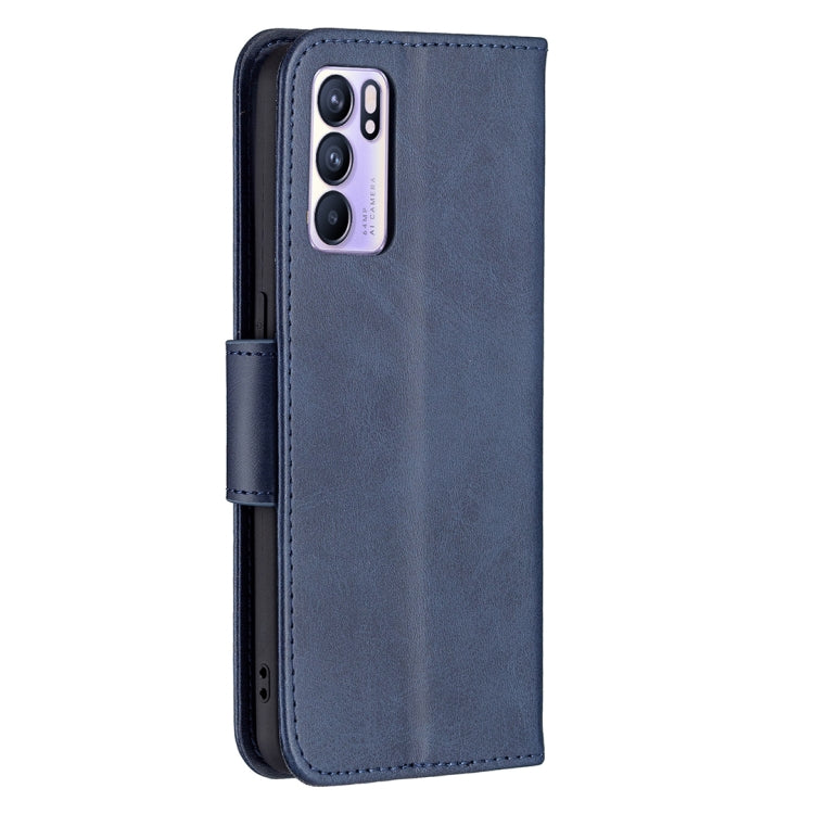 For OPPO Reno6 5G Retro Lambskin Texture Pure Color Horizontal Flip PU Leather Case with Holder & Card Slots & Wallet & Lanyard(Blue) by buy2fix
