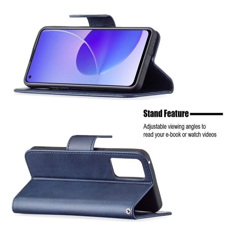 For OPPO Reno6 5G Retro Lambskin Texture Pure Color Horizontal Flip PU Leather Case with Holder & Card Slots & Wallet & Lanyard(Blue) by buy2fix