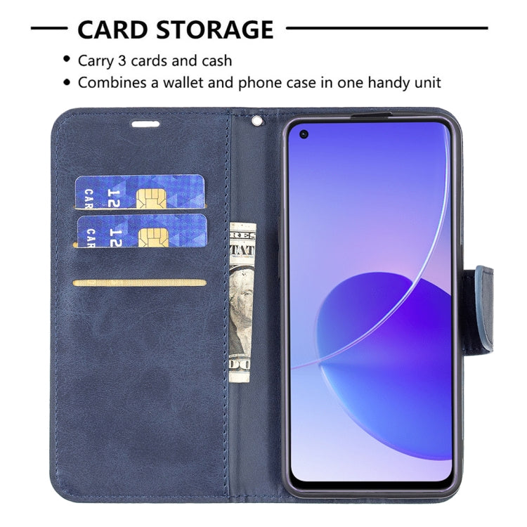 For OPPO Reno6 5G Retro Lambskin Texture Pure Color Horizontal Flip PU Leather Case with Holder & Card Slots & Wallet & Lanyard(Blue) by buy2fix