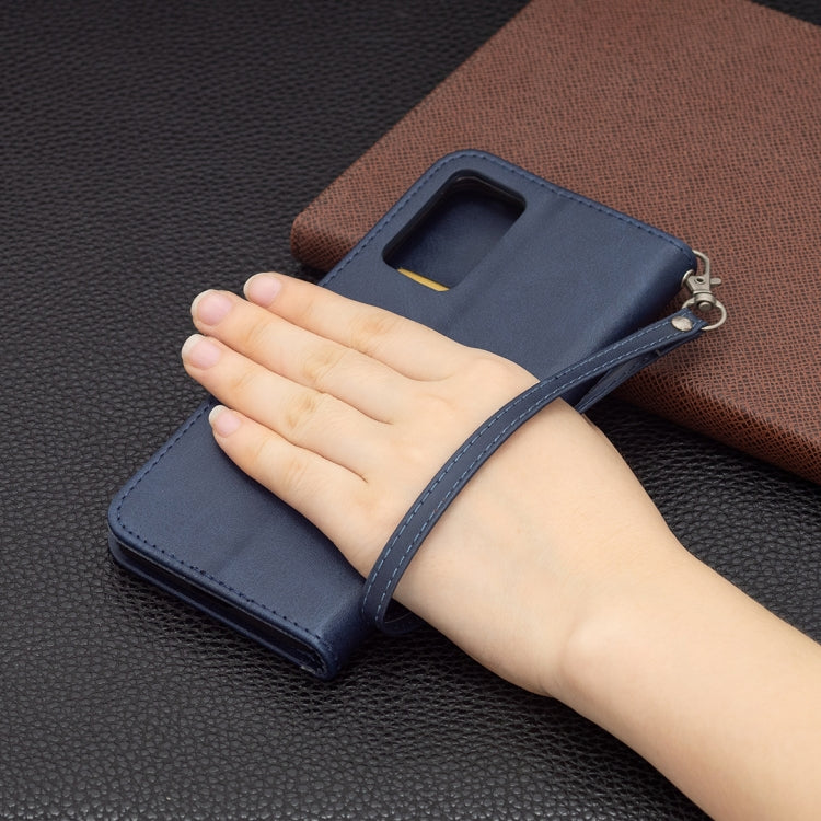 For OPPO Reno6 5G Retro Lambskin Texture Pure Color Horizontal Flip PU Leather Case with Holder & Card Slots & Wallet & Lanyard(Blue) by buy2fix