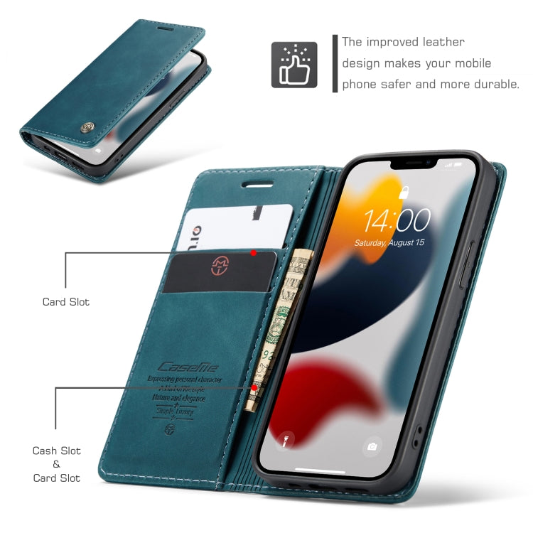 For iPhone 13 CaseMe-013 Multifunctional Retro Frosted Horizontal Flip Leather Case with Card Slot & Holder & Wallet(Blue) by CaseMe