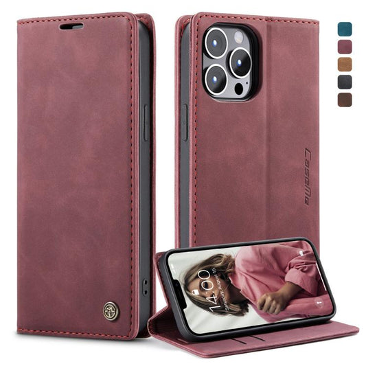 For iPhone 13 Pro CaseMe-013 Multifunctional Retro Frosted Horizontal Flip Leather Case with Card Slot & Holder & Wallet (Wine Red) - iPhone 13 Pro Cases by CaseMe | Online Shopping UK | buy2fix