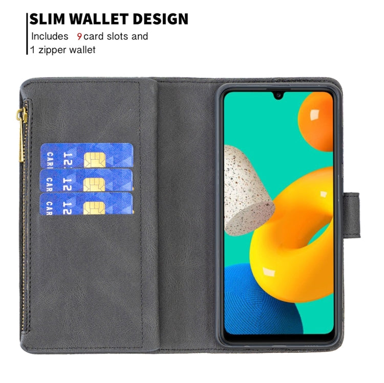 For Samsung Galaxy M32 Flying Butterfly Embossing Pattern Zipper Horizontal Flip Leather Case with Holder & Card Slots & Wallet(Black) by buy2fix