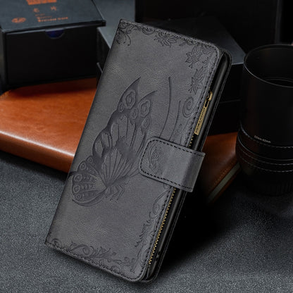 For Samsung Galaxy M32 Flying Butterfly Embossing Pattern Zipper Horizontal Flip Leather Case with Holder & Card Slots & Wallet(Black) by buy2fix